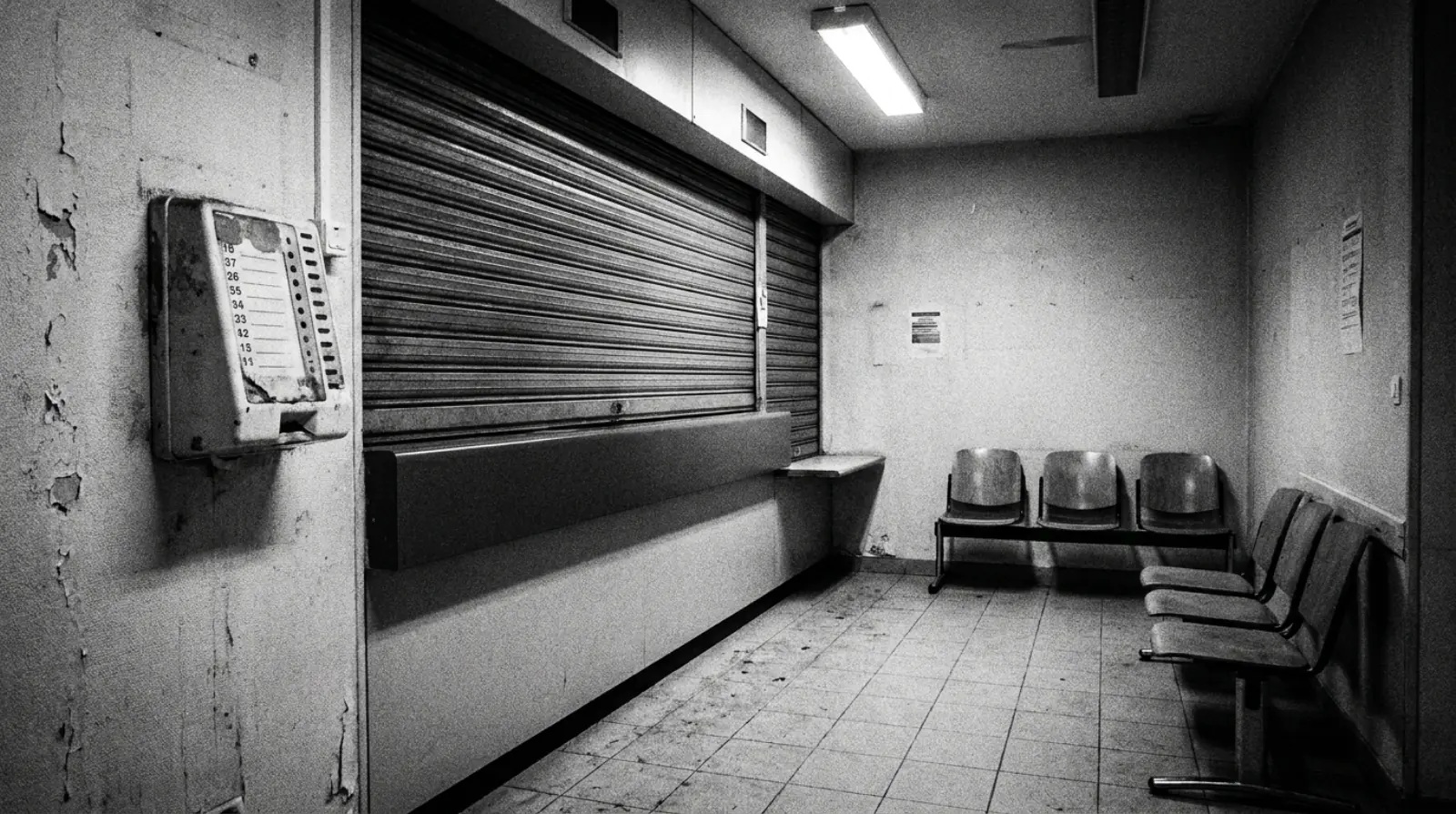 Guichet fermé dans un bâtiment administratif